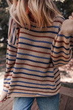 Striped Knitted Drop Shoulder Round Neck Sweater