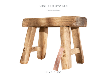 Vintage Small Wooden Stool Old Rustic Elm Wood Display Riser