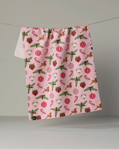 Geometry - Pink Tidings Luxe Kitchen Towel - Holiday 2026