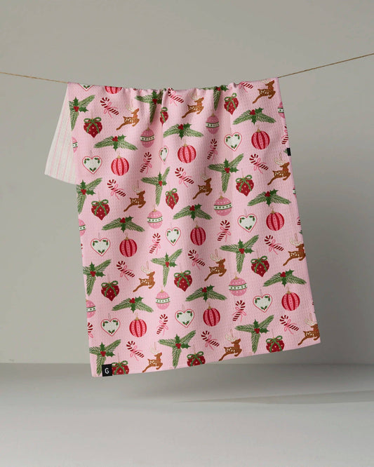 Geometry - Pink Tidings Luxe Kitchen Towel - Holiday 2026