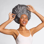 KITSCH - Adjustable Oversized Satin Bonnet- Charcoal