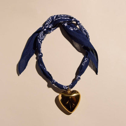 Nickel and Suede - Navy Bandana Necklace - Silver Heart Locket
