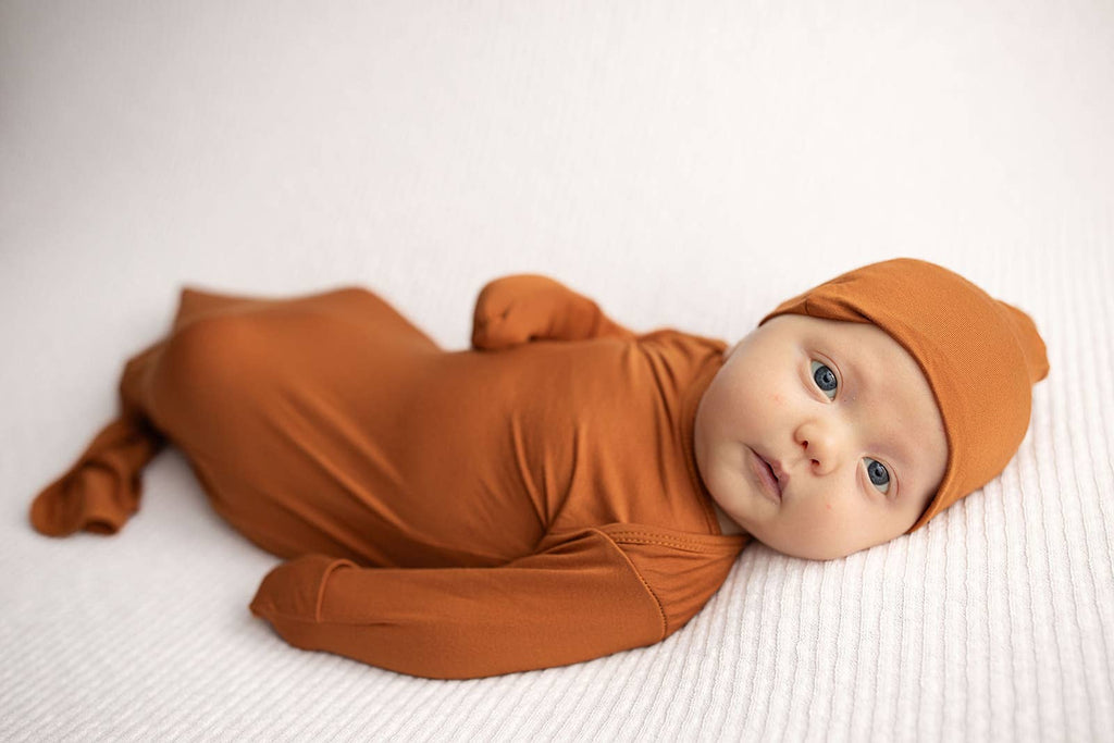 Three Little Tots - Saddle Longhorn Orange Western Knotted Newborn Baby Gown