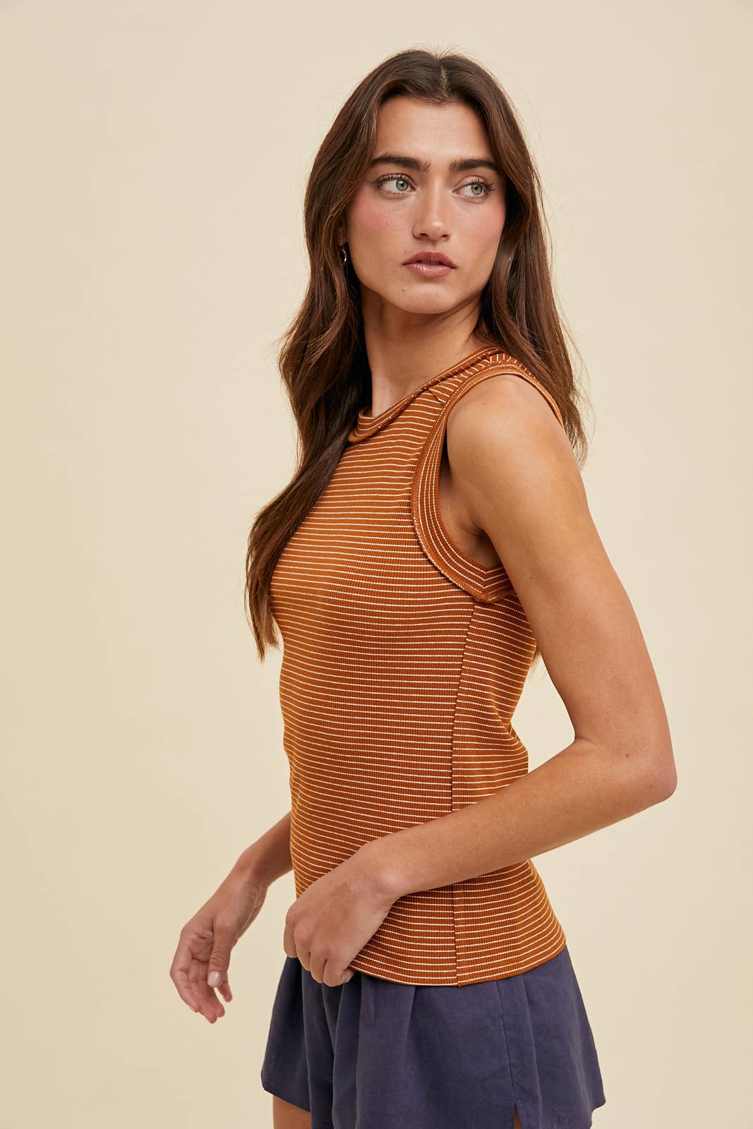 Wishlist Apparel - STRIPED RAW EDGE DETAIL TANK