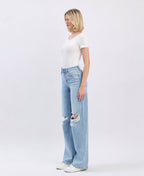 FLYING MONKEY - HIGH RISE DISTRESSED WIDE LEG JEANS