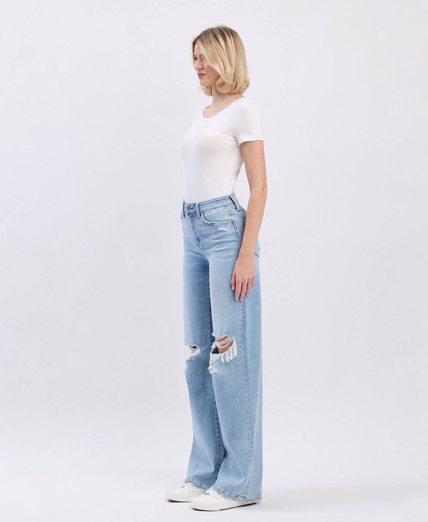 FLYING MONKEY - HIGH RISE DISTRESSED WIDE LEG JEANS