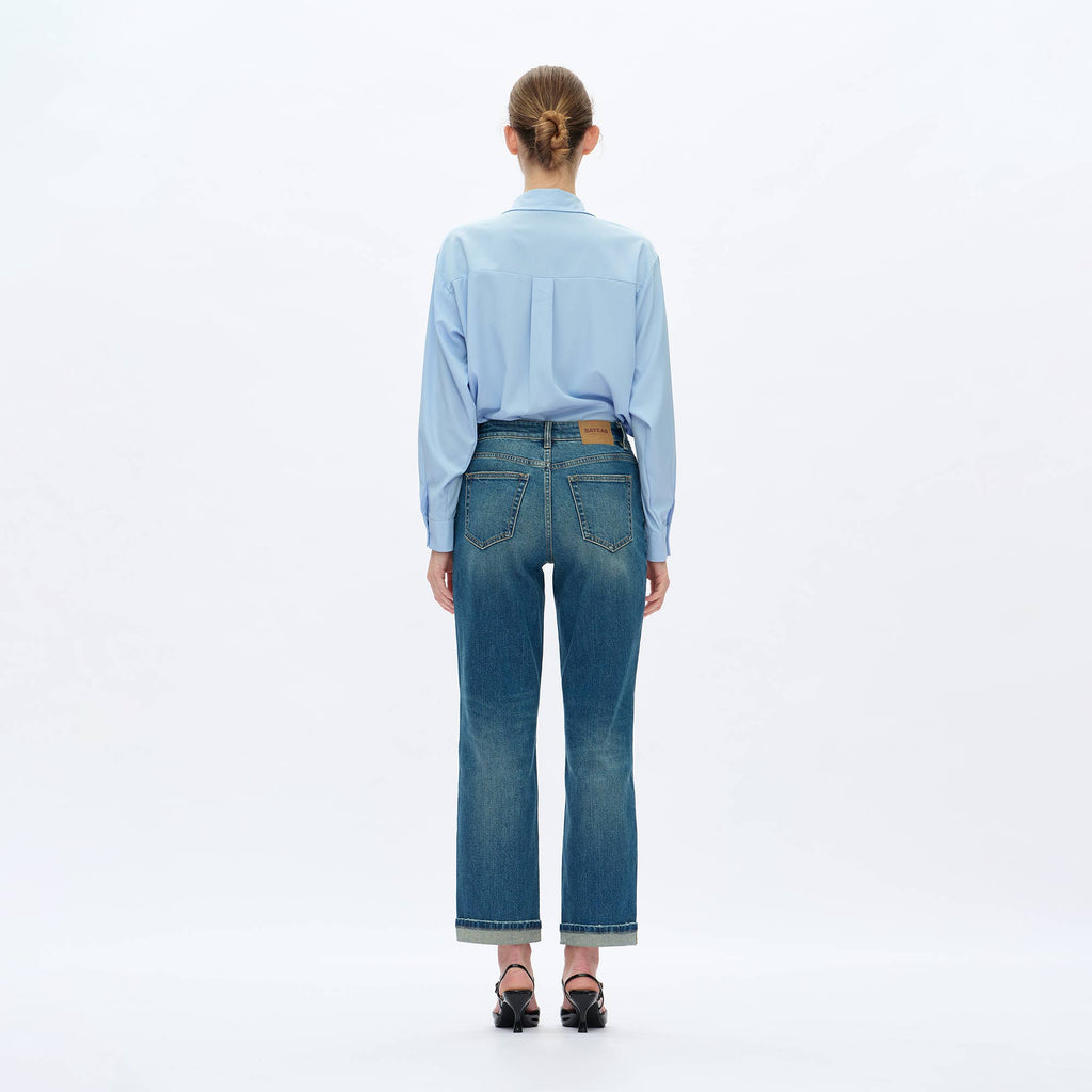 BAYEAS - MID RISE STRAIGHT JEANS WITH FINISHED HEM