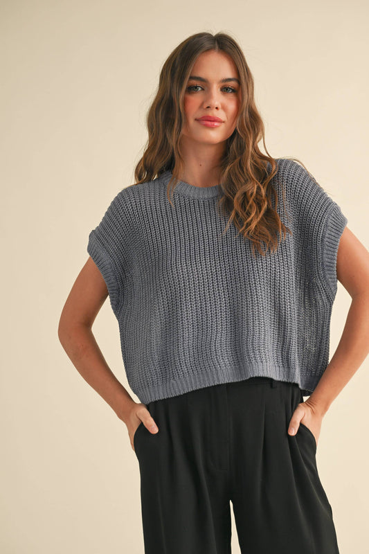 MIOU MUSE - DOLMAN SLEEVE KNITTED TOP - DENIM BLUE
