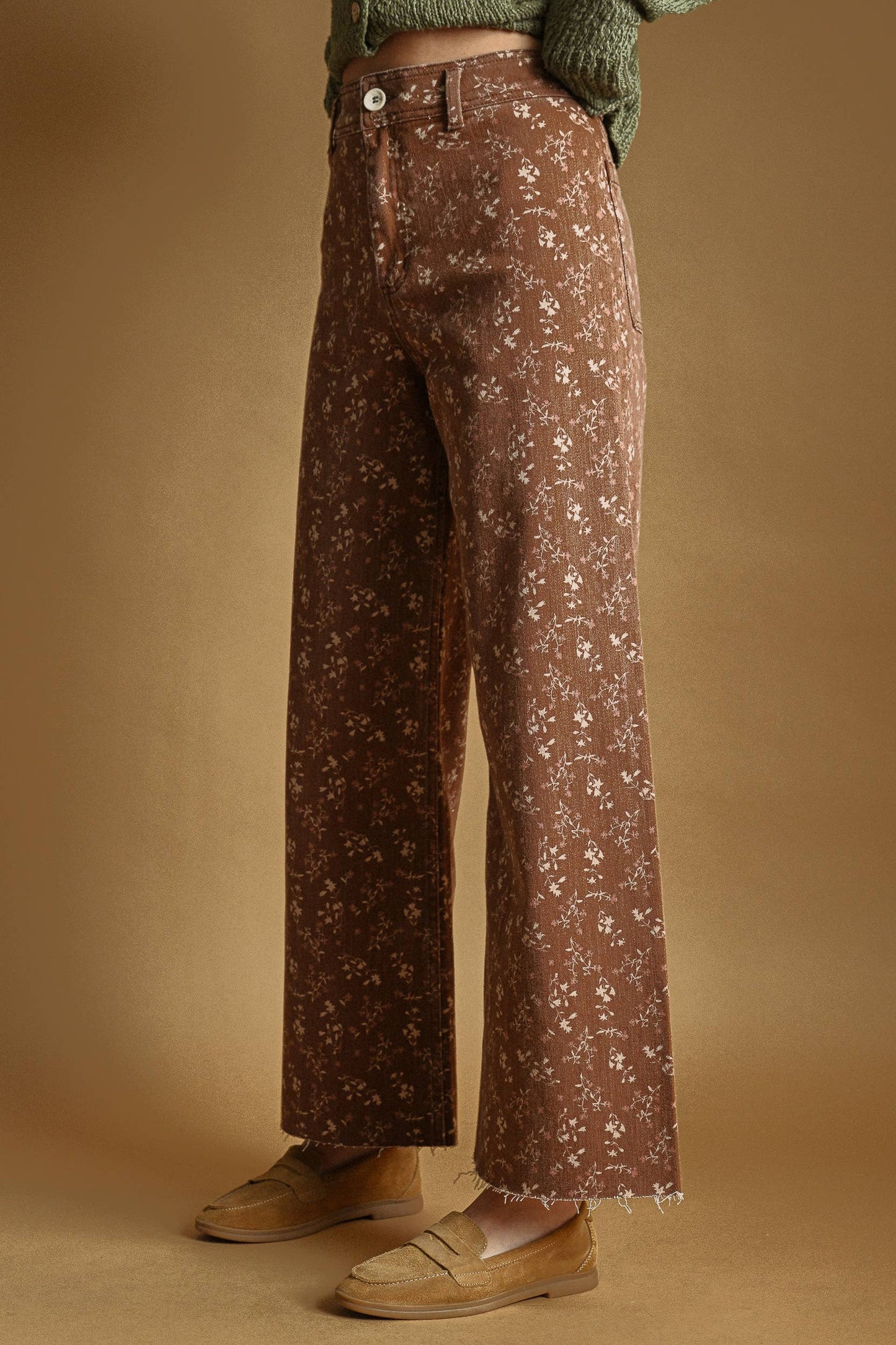 Tessa Floral Print Pants - Toasted Vanilla