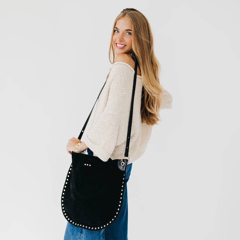 Pretty Simple - Rosalie Rivet Suede Hobo Bag