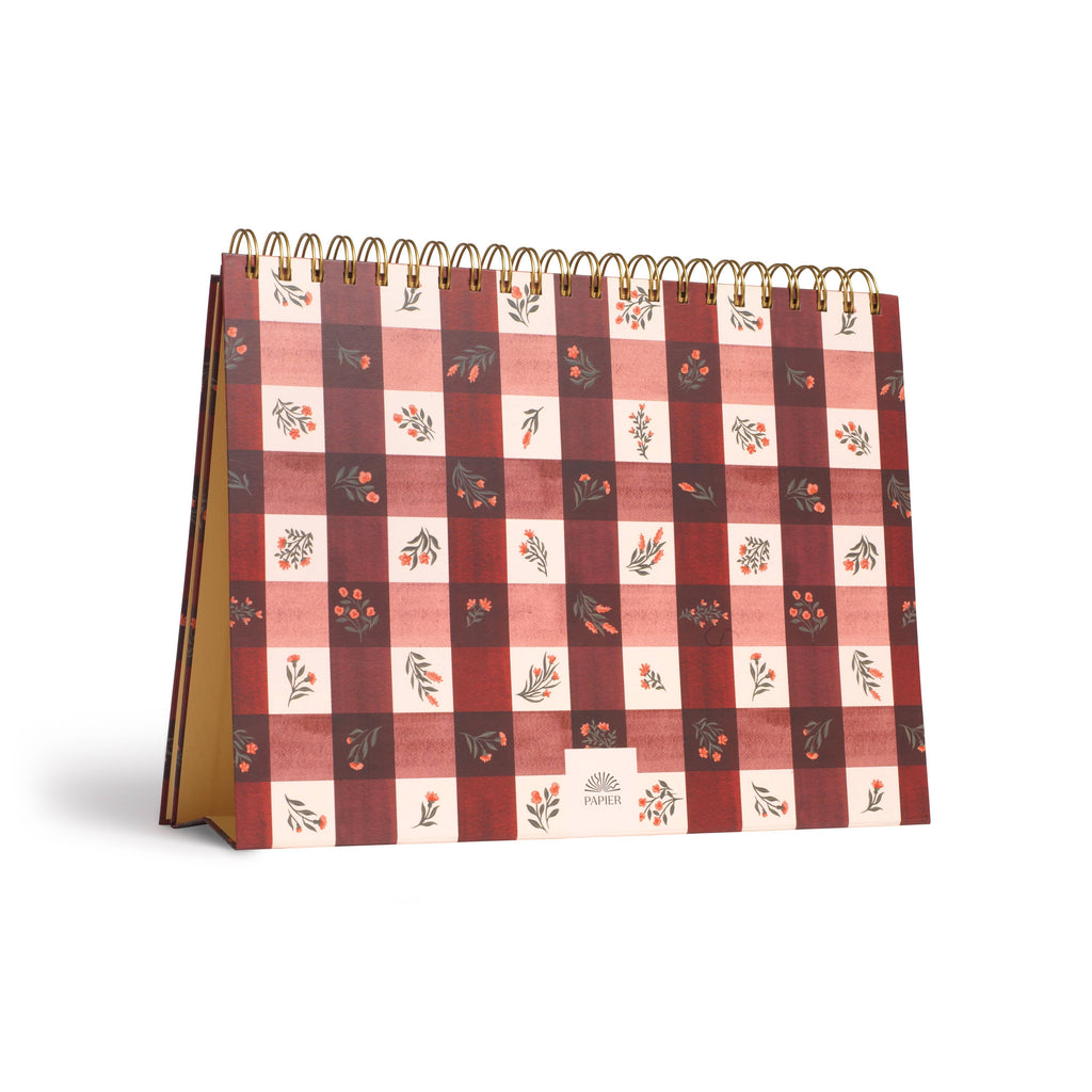 Papier - Floral Gingham Spiral Undat Monthly Desk Pad