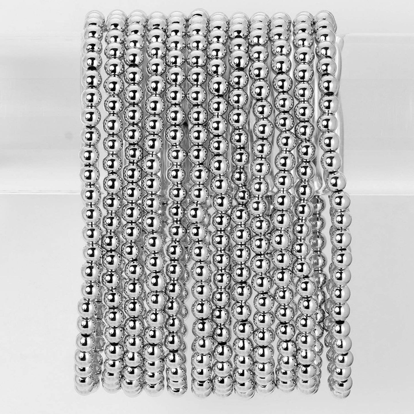 Splendid Iris - 4mm Bead Stretch Bracelets - Silver