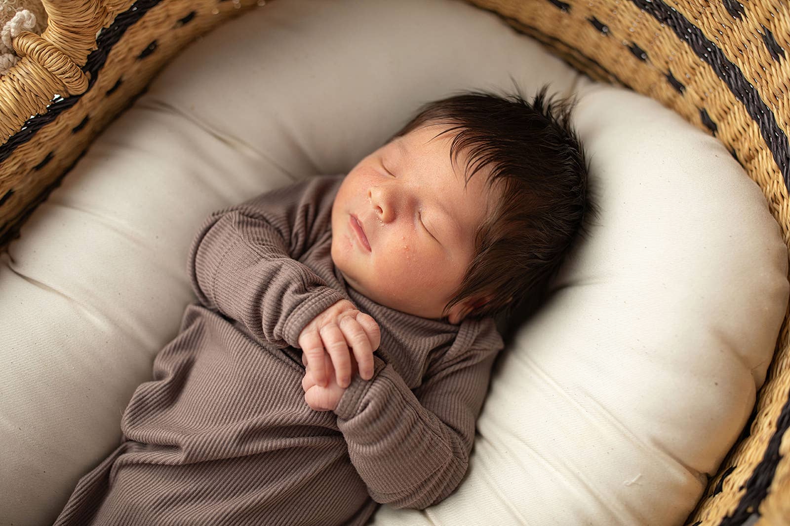 Three Little Tots - Cocoa Brown Ribbed Knotted Newborn Baby Gown sleepwear