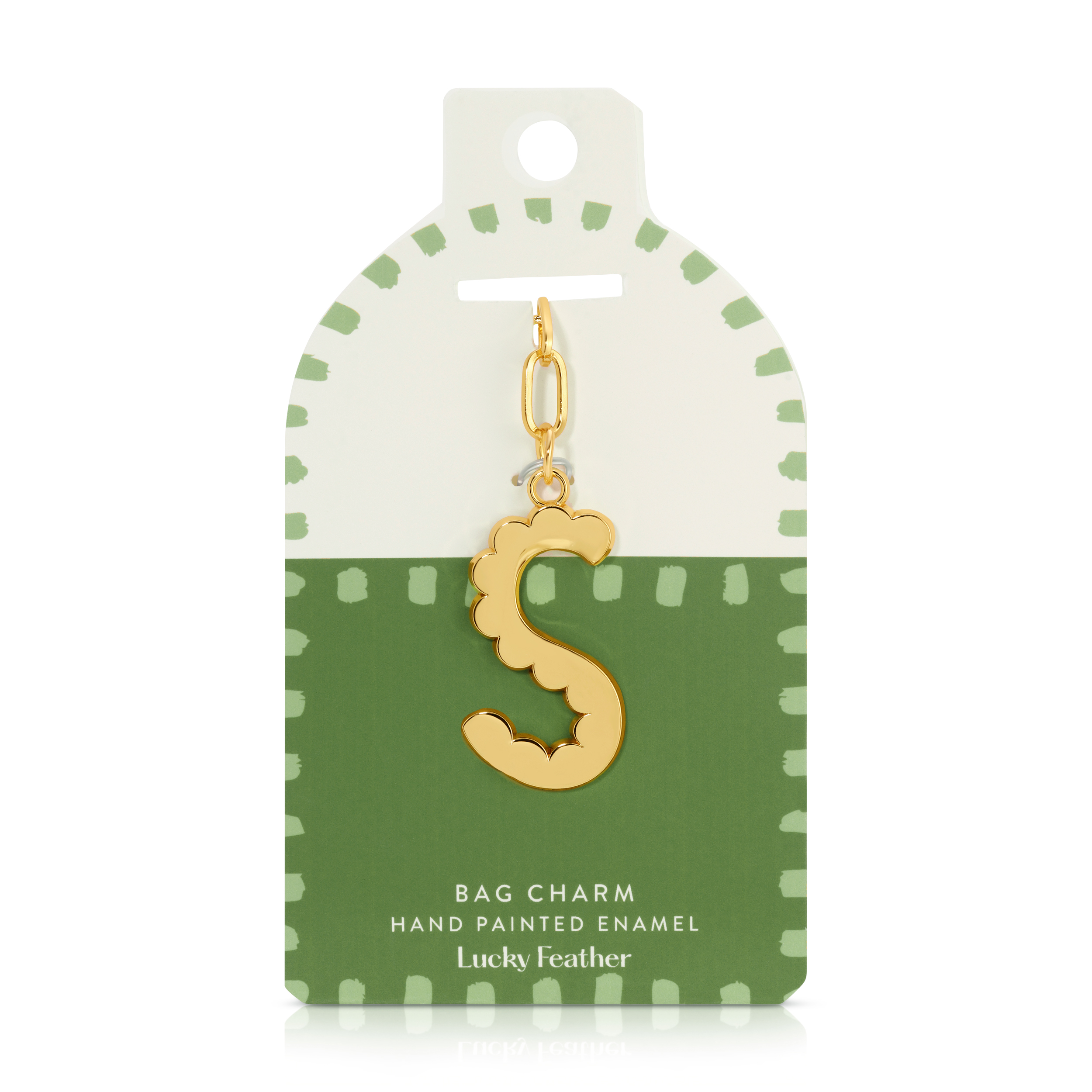 Lucky Feather - Enamel Bag Charm / Keychain - Letter - S