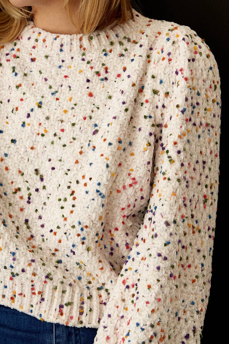 En Crème - Puffed Sleeve Cropped Confetti Sweater
