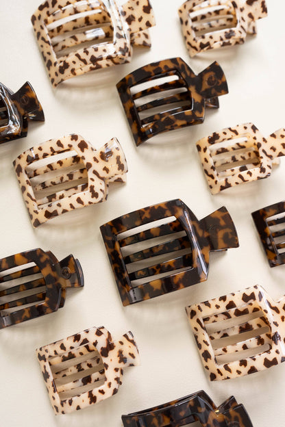 TELETIES - Square Flat Clip | Large | Blonde Tortoise