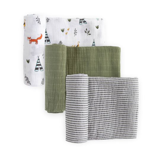 Little Unicorn - Cotton Muslin Swaddle Blanket 3 Pack - Forest Friends 2
