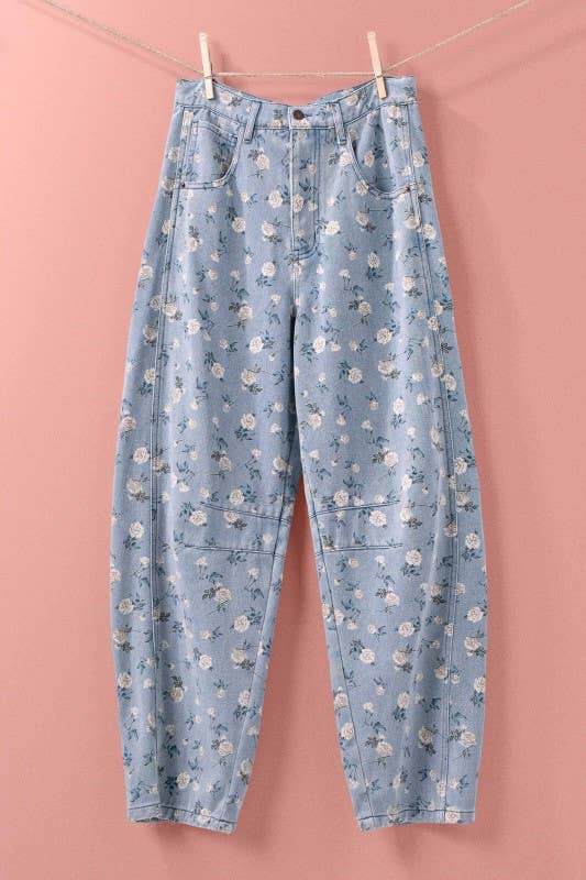 Urban Daizy - Floral Print Relaxed Fit Denim Pants