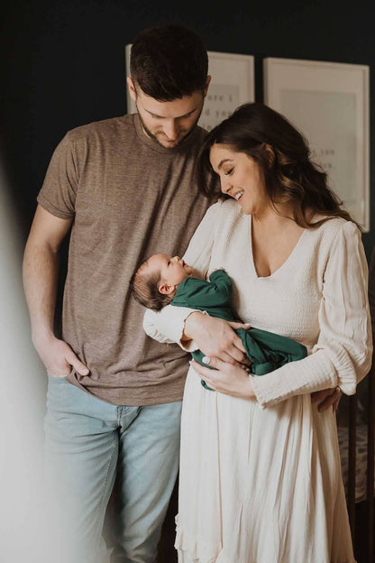 Three Little Tots - Forest Green Ribbed Knotted Newborn Baby Gown Sleepwear