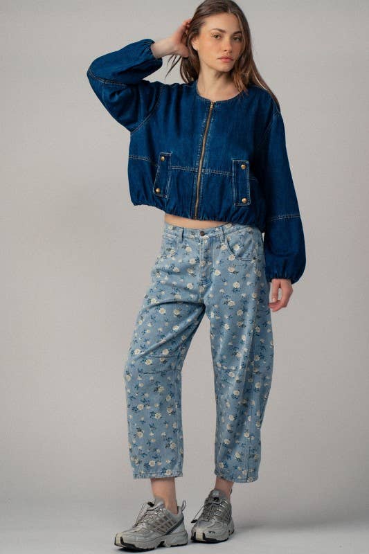 Urban Daizy - Floral Print Relaxed Fit Denim Pants