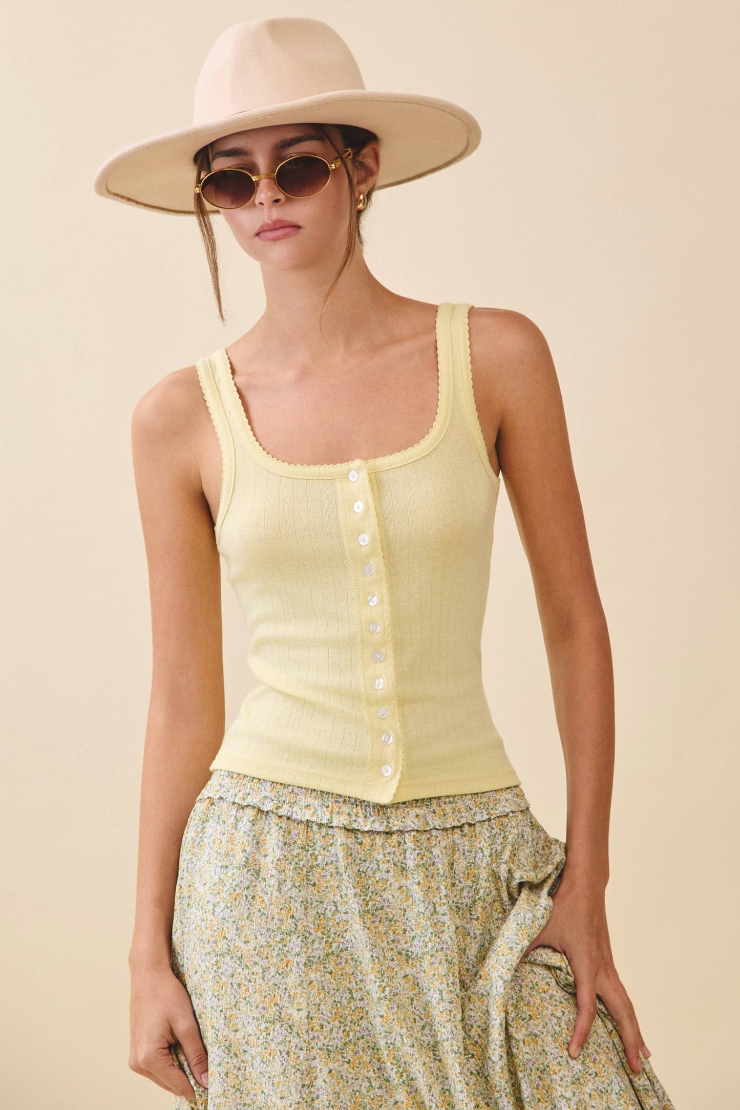 Sarah Pointelle Button Front Cami Tank - Multiple Color Options