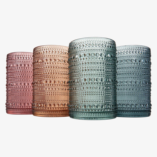 Beaded Highball Drinking Glasses  - Assorted Muted Colors