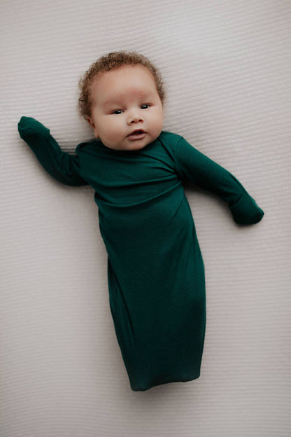 Three Little Tots - Forest Green Ribbed Knotted Newborn Baby Gown Sleepwear