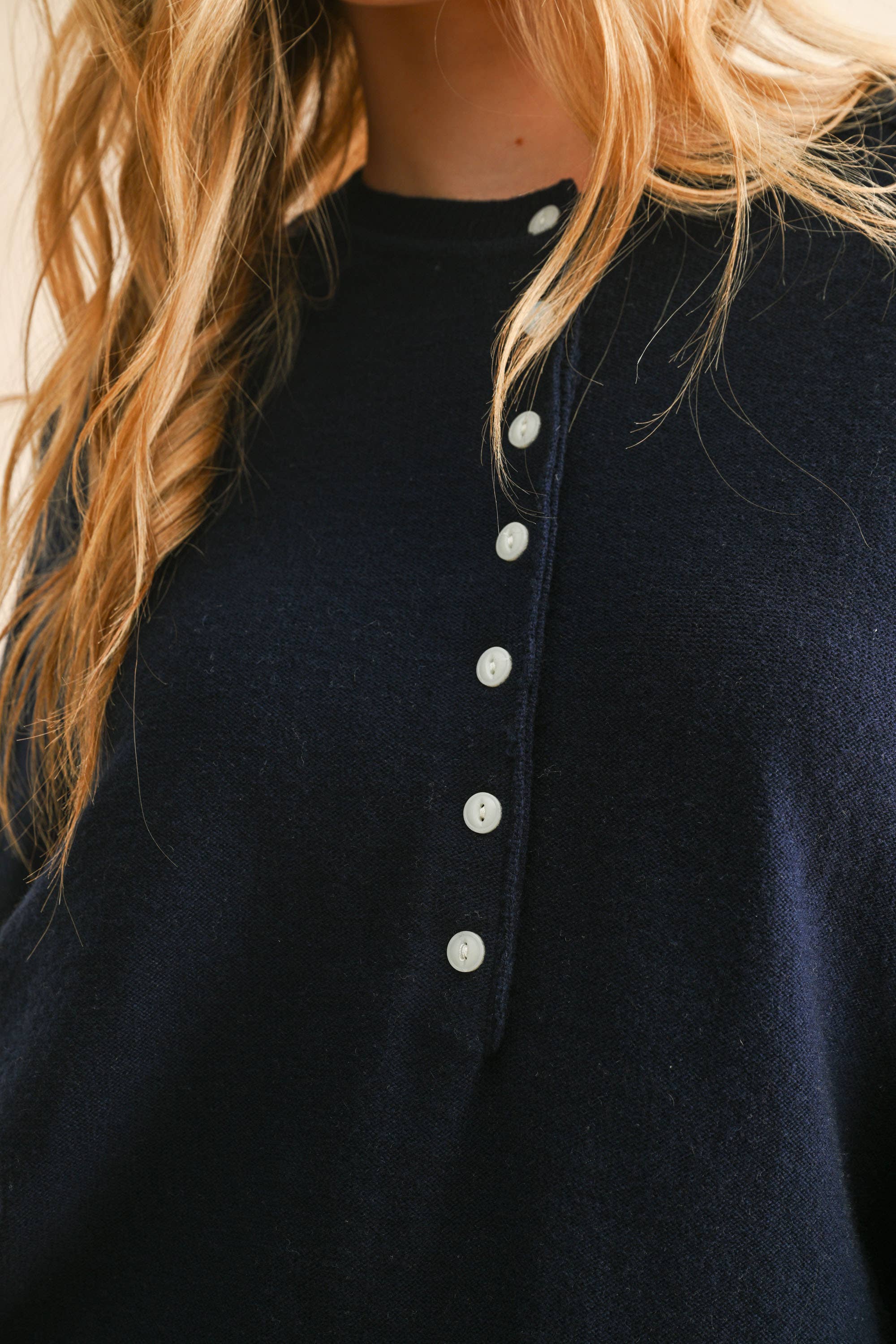 MIOU MUSE - HALF BUTTON FRONT LONG SLEEVE SWEATER TOP