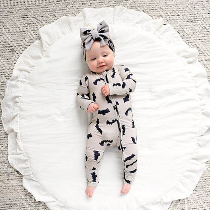 Gigi and Max - Vlad Gray Bats ZIP Bamboo Halloween One-Piece