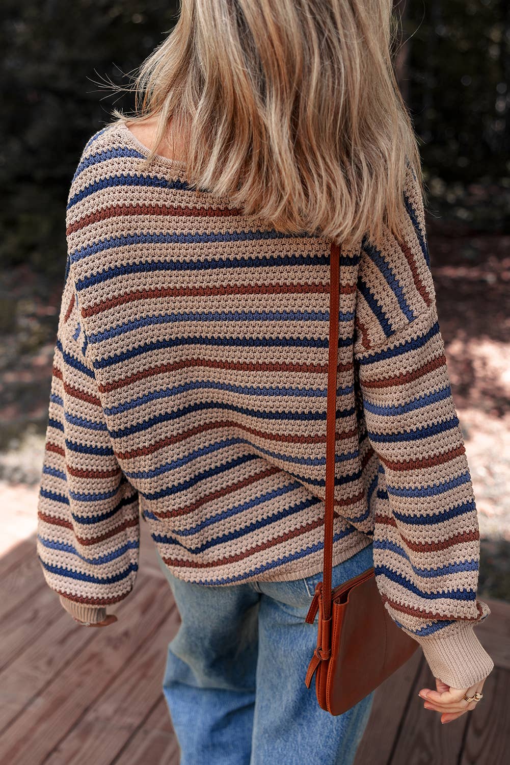 Striped Knitted Drop Shoulder Round Neck Sweater