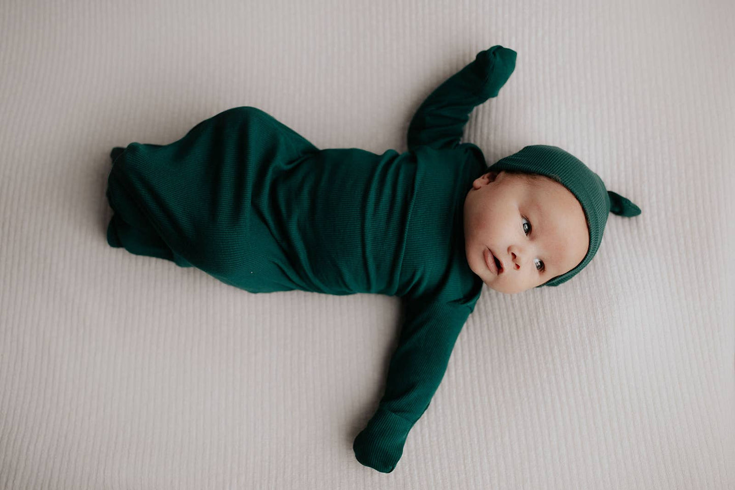 Three Little Tots - Forest Green Ribbed Knotted Newborn Baby Gown Sleepwear