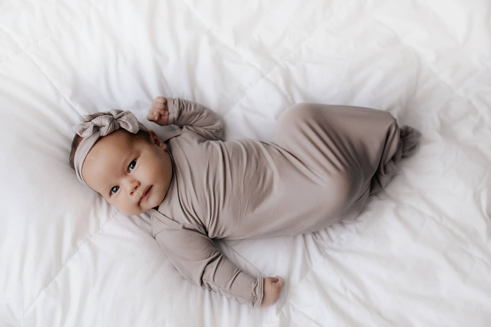 Three Little Tots - Harbor Mist Taupe Knotted Gown