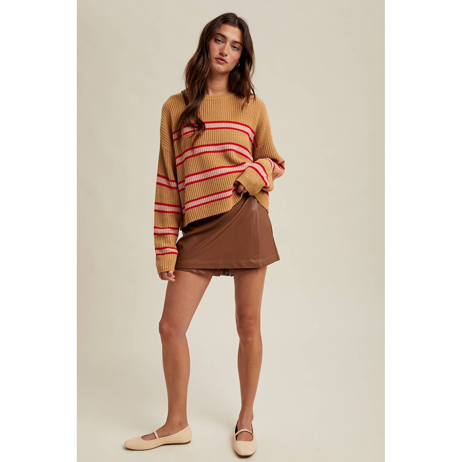 Wishlist Apparel - STRIPED RELAXED CROP KNIT SWEATER