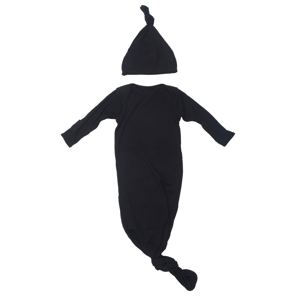 Three Little Tots - Black Ribbed Knotted Gown