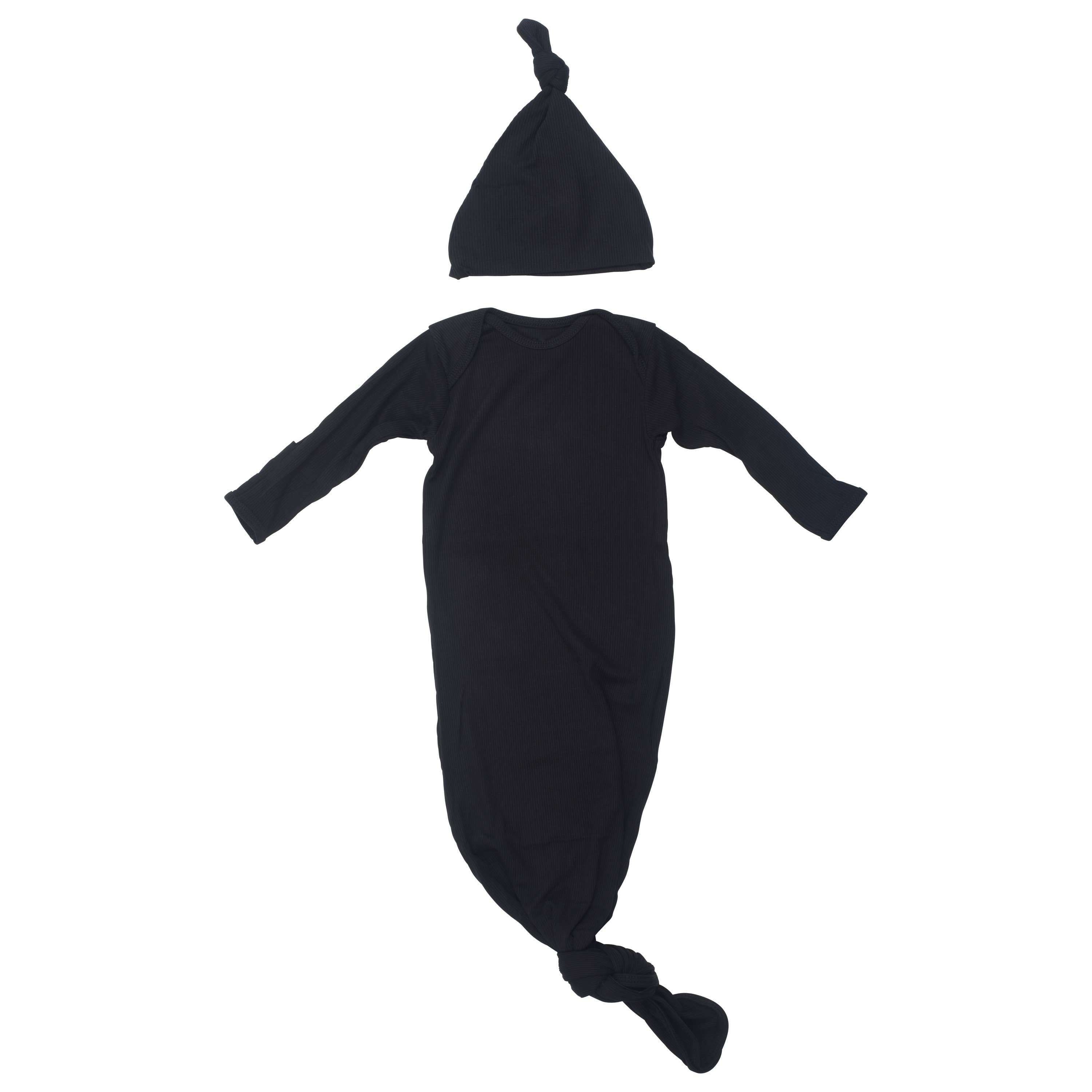 Three Little Tots - Black Ribbed Knotted Gown