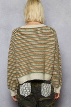 Pol Clothing - Round neck stripe pattern rib band mohair sweater top
