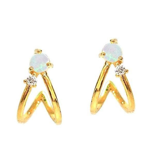 Tai Jewelry - Opal Double Swoop Back Huggies and CZ Accents