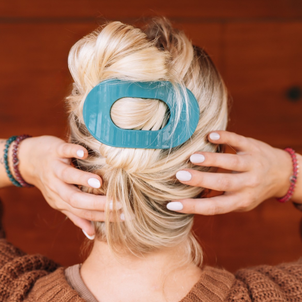 TELETIES - Teal With It Large Flat Round Hair Clip
