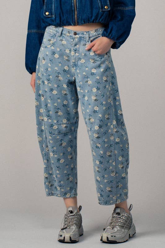 Urban Daizy - Floral Print Relaxed Fit Denim Pants