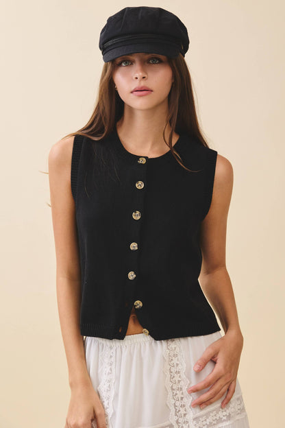 Camille Button Front Knit Vest Top