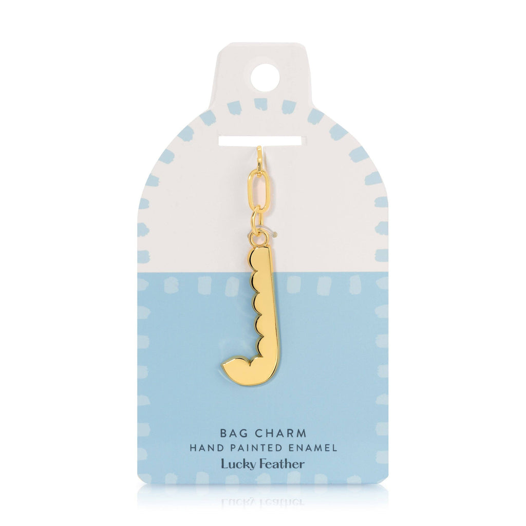 Lucky Feather - Enamel Bag Charm / Keychain - Letter - J