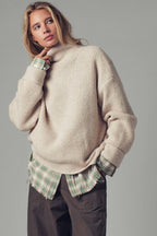 Urban Daizy - Relaxed Waffle Knit High Neck Sweater