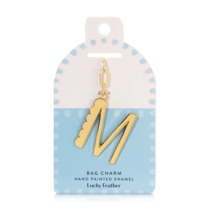 Lucky Feather - Enamel Bag Charm / Keychain - Letter - M