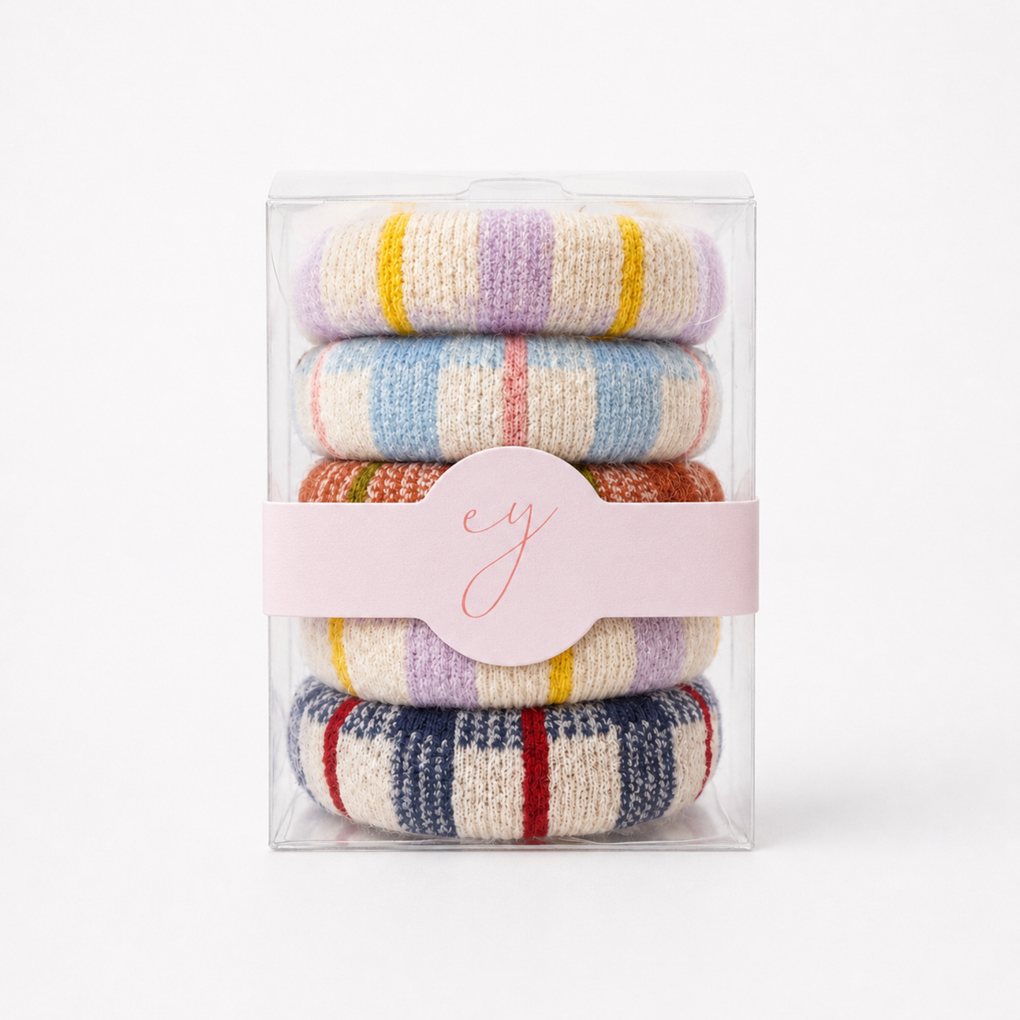 Ellison+Young - Ellison+Young Soft Plaid Knit Hair Tie, 5-Piece Set, Curated Color Blend