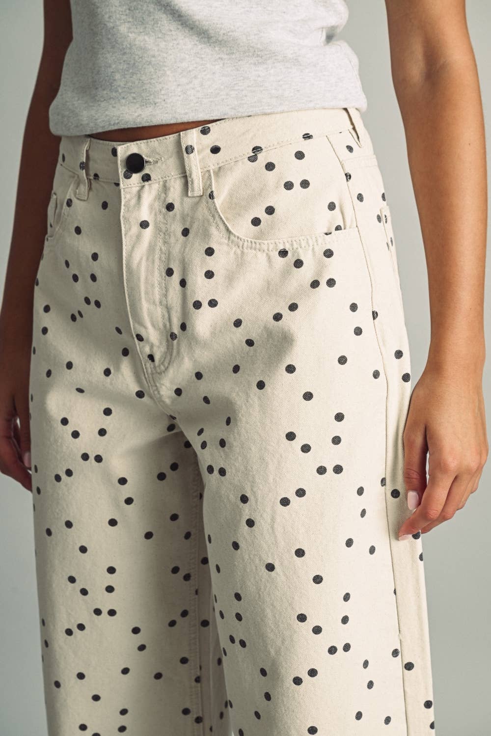 Colbie Polka Dot Denim Pants - Ecru