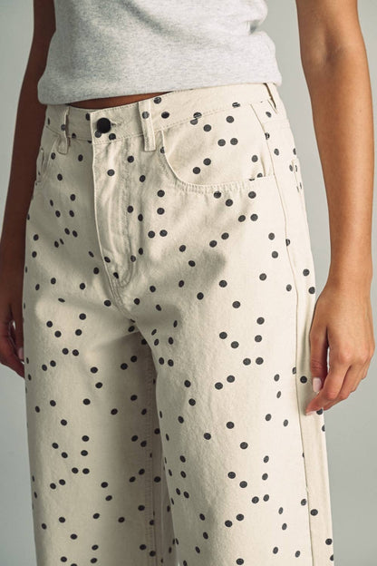 Colbie Polka Dot Denim Pants - Ecru