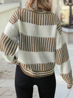 Two Tone Striped Patchwork Drop Shoulder Sweater
