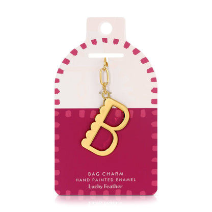 Lucky Feather - Enamel Bag Charm / Keychain - Letter - B
