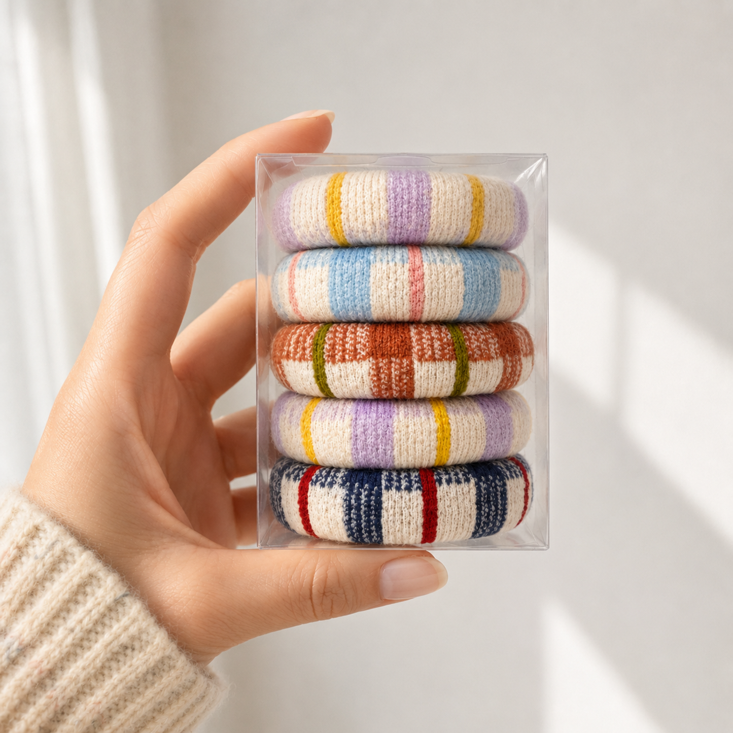 Ellison+Young - Ellison+Young Soft Plaid Knit Hair Tie, 5-Piece Set, Curated Color Blend