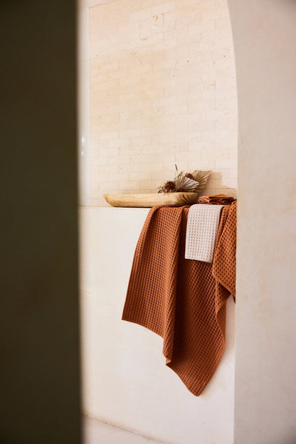 Geometry - Clay Waffle Hand Towel